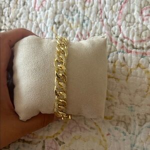 Gold Cuban Link Bracelet with Pavé Accents